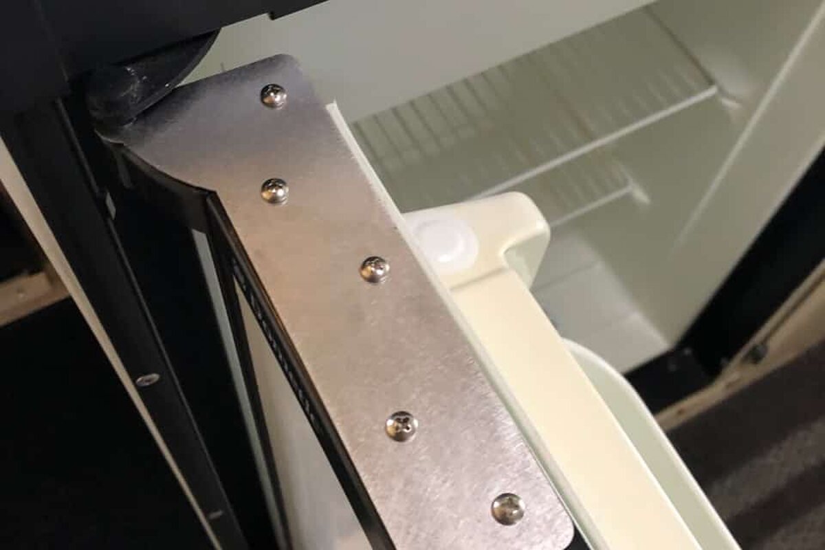 Refrigerator Hinge Reinforcement — project photograph from The Handy Camper