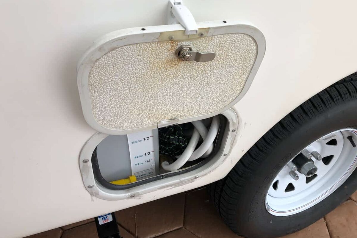 Water Tank Hatch Holder — project photograph from The Handy Camper